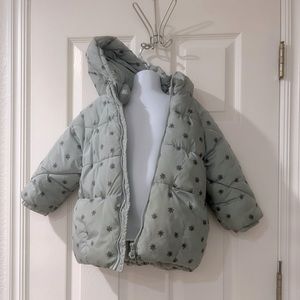 Zara Kids Flower Water Repellent Fleece Lined Puffer Coat Size 4-5